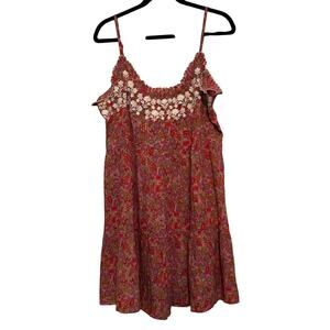 Natural Life Sundress Medium Pink Floral Tiered Embroidery Spaghetti Straps